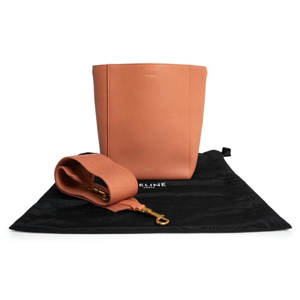 Celine Grained Calf Bag Tote Sangle LYCHEE Shoulder Pink Bucket Leather